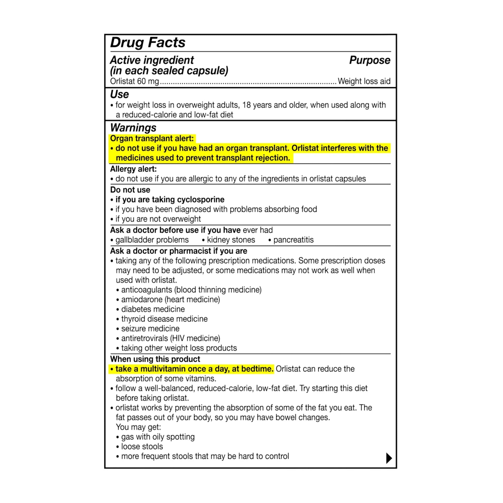 Orlistat Diet Weight Loss Supplement Pills, 60 Mg, 120 Ct