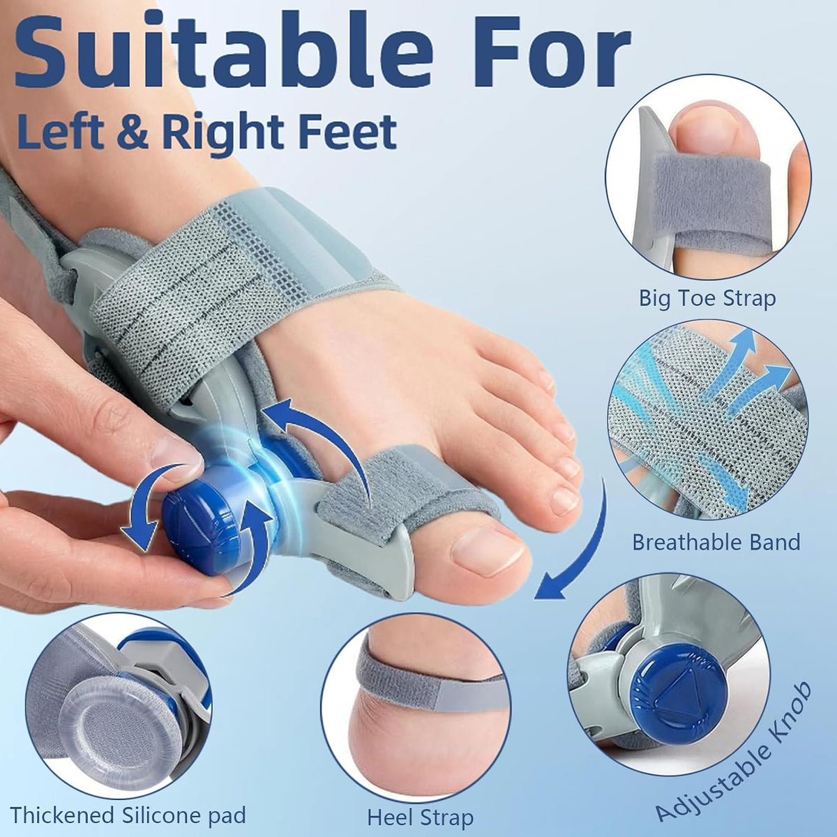 2 PCS Bunion Corrector for Women Men Big Toe, Adjustable Bunion Fix Toe Straightener Separators with Silicone Cushion, Bunion Splint Brace for Hallux Valgus, Fits Left & Right Feet ( Day or Night )