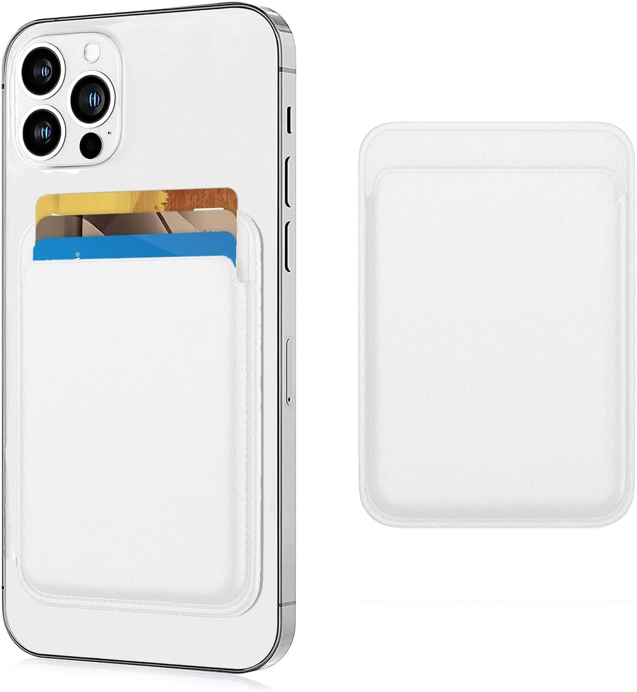 Magnetic Wallet Compatible with Magsafe for Iphone 17 16 15 14 13 12 Pro Max plus Model, None-Cutout Mag 3 Safe Card Holder Stick on for Apple Cell Phone, White