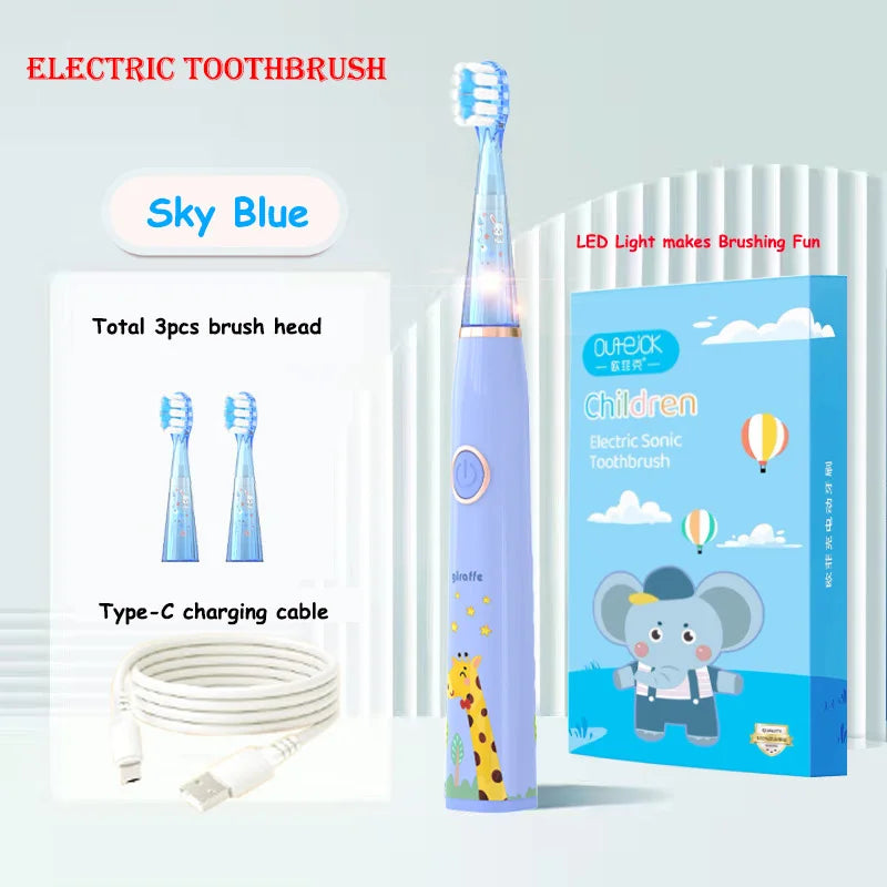 Kids Sonic Electric Toothbrush Cartoon with Colorful LED Light IPX7 Waterproof Overall Clean Teeth Rechargeable Care Toothbrush