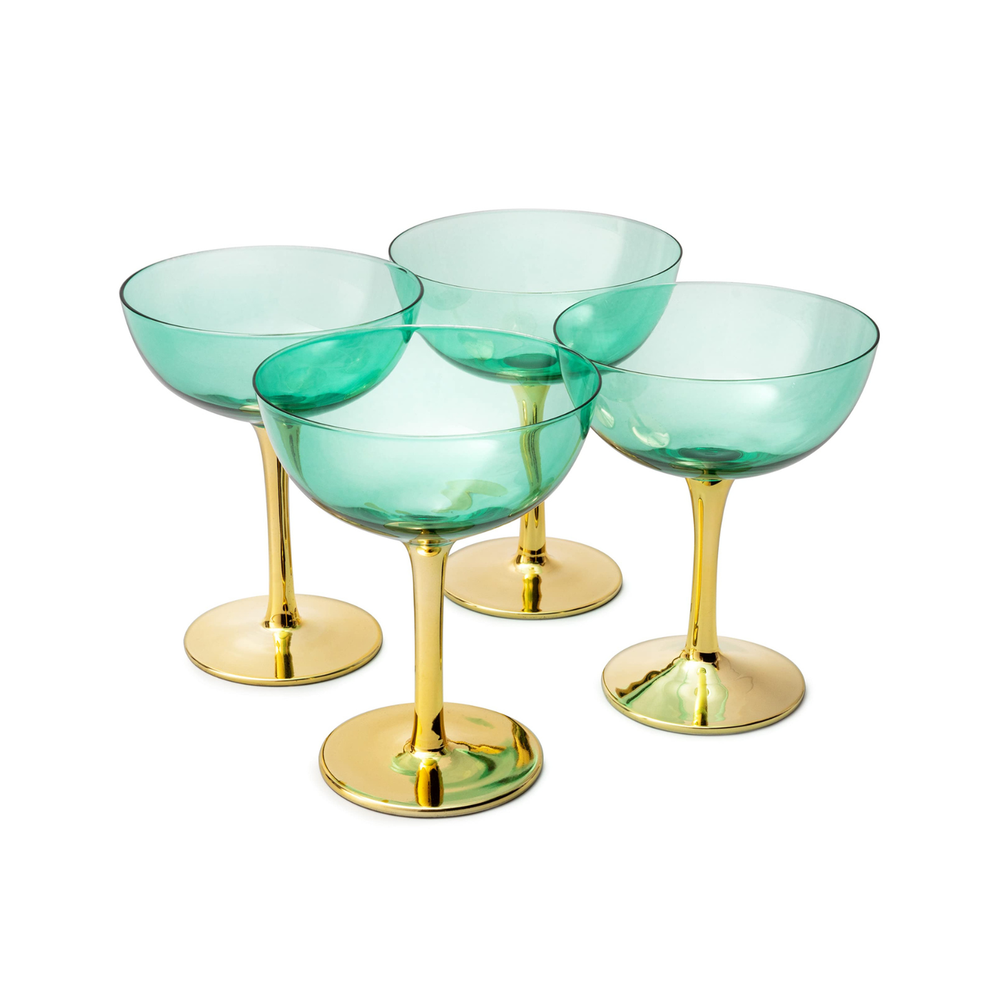 Colored Coupe Art Deco Glasses Gold Set Of 4 12 Oz