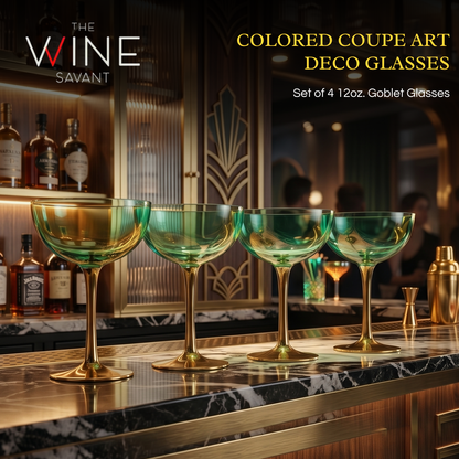 Colored Coupe Art Deco Glasses Gold Set Of 4 12 Oz