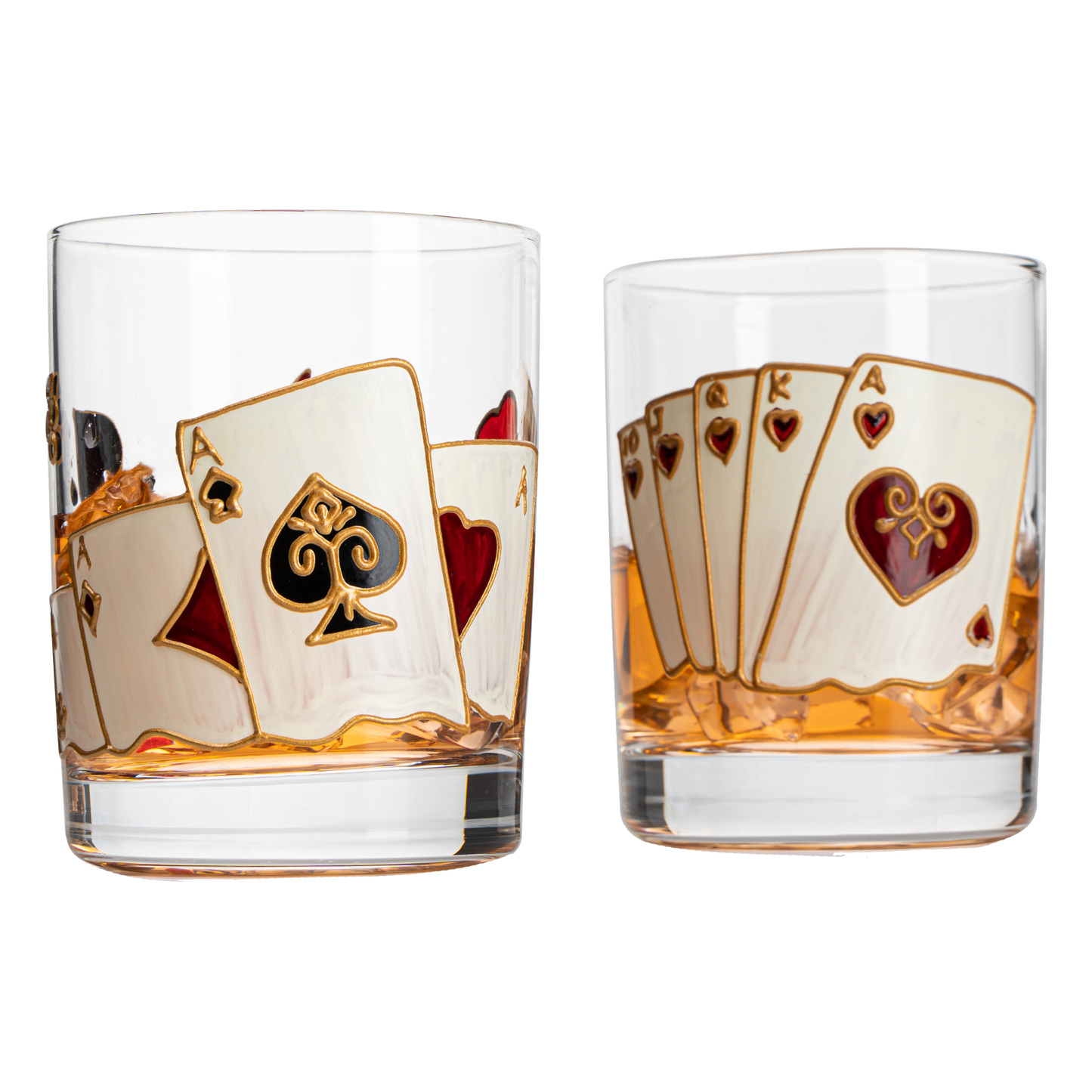 Artisanal Hand Painted Stemless Casino Whiskey Glasses Set Of 2