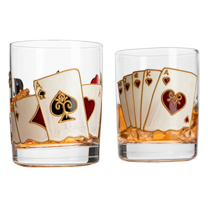 Artisanal Hand Painted Stemless Casino Whiskey Glasses Set Of 2