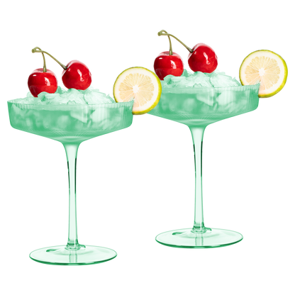 Ripple Ribbed Cocktail Coupe Colored Glasses Set Of 2