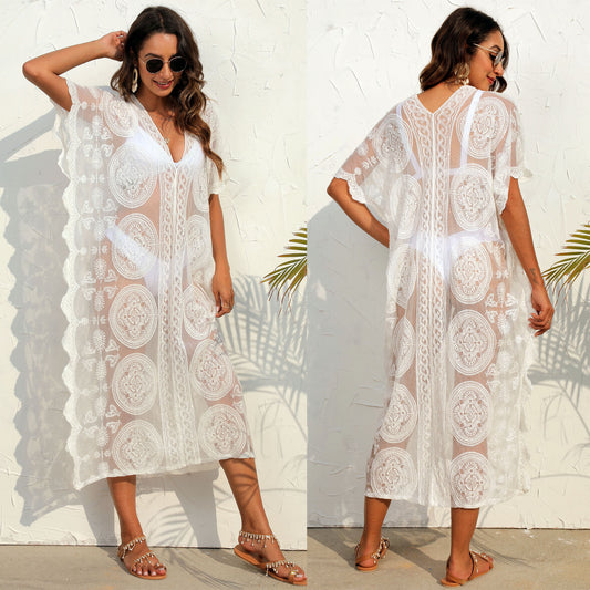 Embroidered Lace Beach Long Dress