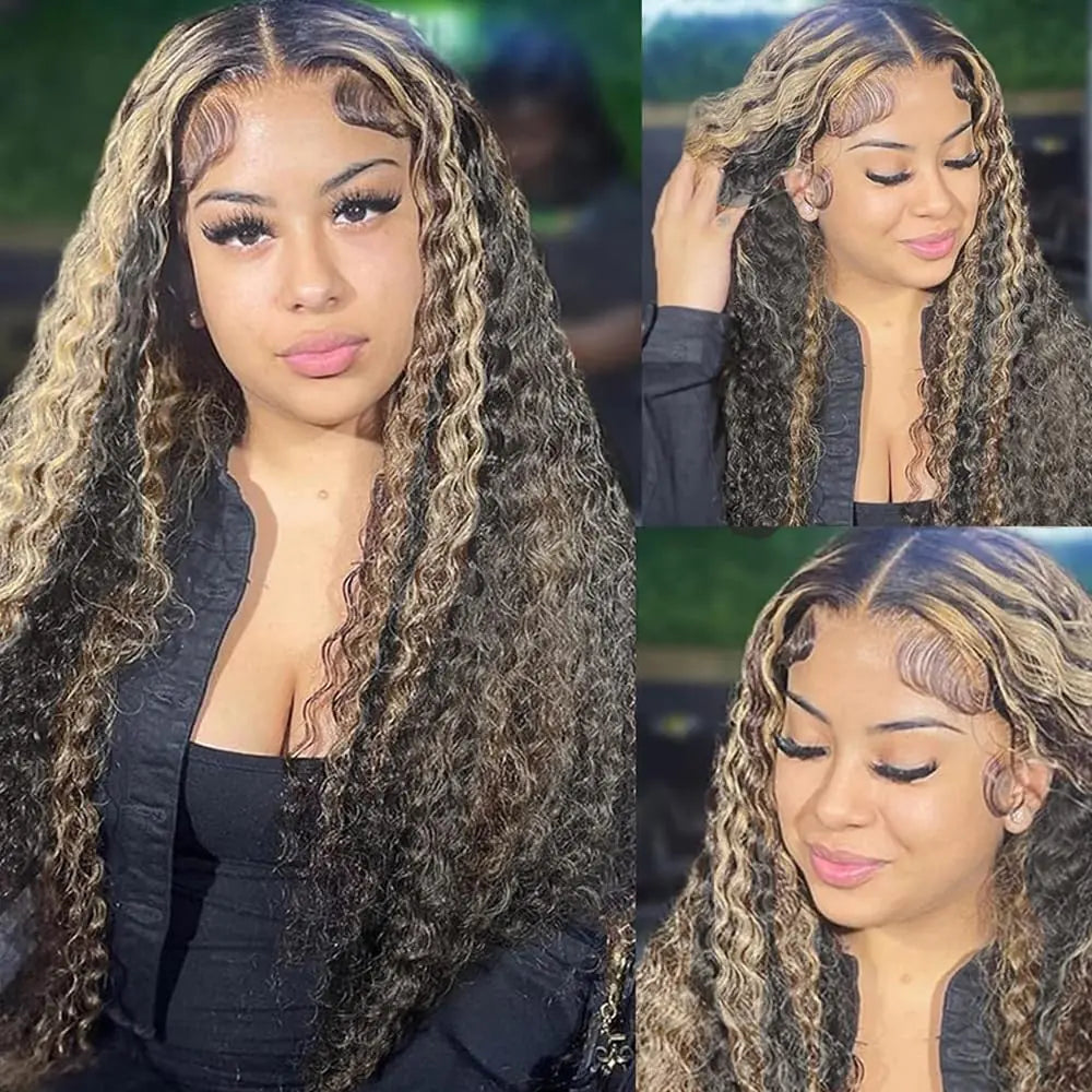 Vlusee 13x6 Deep Wave Lace Front Wigs Human Hair Fb/27 Ombre Blonde Lace Front Wig Human Hair Pre Plucked 13x6 HD Full Lace Frontal Curly Human Hair Glueless Wig for Women 24 Inch - Zayd’s Department Store