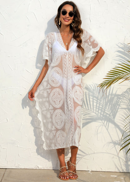 Embroidered Lace Beach Long Dress