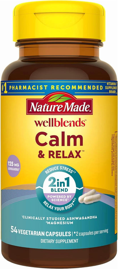 Wellblends Calm & Relax, Ashwagandha 125Mg, Magnesium 300Mg, 54 Caps