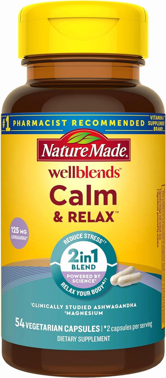 Wellblends Calm & Relax, Ashwagandha 125Mg, Magnesium 300Mg, 54 Caps