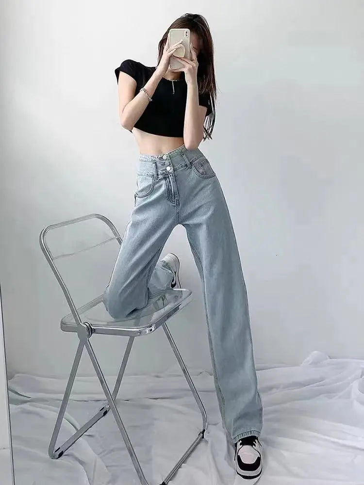 High Rise Straight Leg Jeans with Side Slit for Women - Zayd’s Department Store