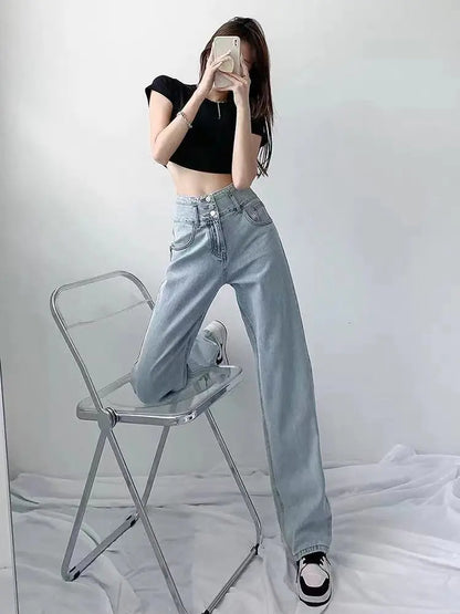 High Rise Straight Leg Jeans with Side Slit for Women - Zayd’s Department Store