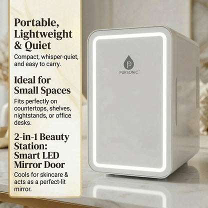 Pursonic Mini Beauty Fridge with LED Mirror Door