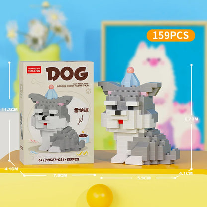 Cute Pastoral Teddy Dog Pet Building Blocks Micro-Granular Ornament Children's Toy Gifts New Product Cat And Dog Themed - W1527-03