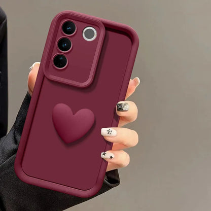 Love Heart Silicone Camera Lens Protective Case for Samsung Galaxy S25 Edge S26 Ultra Plus Phone Cover - wine red