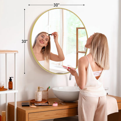JHK Large Gold Round Vanity Framed Mirror for Wall Matte Metal Framed 30 Inch Modern Mirror Tempered Glass Bedroom Living Room - 30L x 30W Gold
