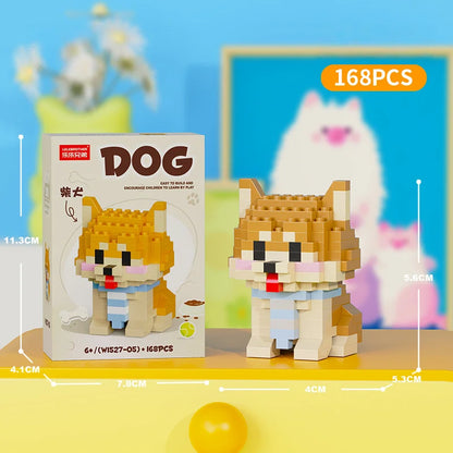 Cute Pastoral Teddy Dog Pet Building Blocks Micro-Granular Ornament Children's Toy Gifts New Product Cat And Dog Themed - W1527-05