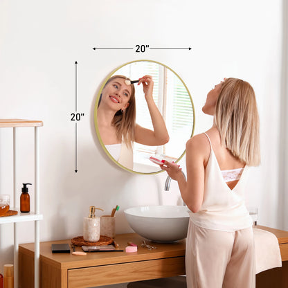 JHK Large Gold Round Vanity Framed Mirror for Wall Matte Metal Framed 30 Inch Modern Mirror Tempered Glass Bedroom Living Room - 20L x 20W Gold