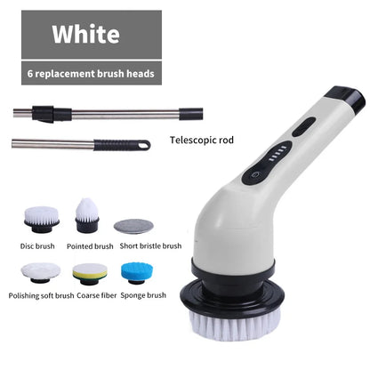 9-in-1 Electric Cleaning Brush Electric Spin Cleaning Scrubber Electric Cleaning Tools Parlour Kitchen Bathroom Cleaning Gadgets - White 6 heads