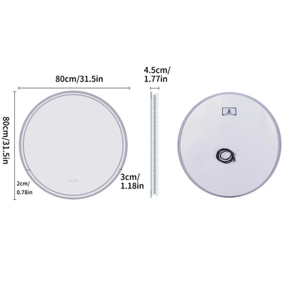 LUVODI 80cm Round Bathroom Mirror with Intelligent Illuminate Touch Screen Dimmable Anti-Fog LED Light for Bathroom - 80cm (32inch)