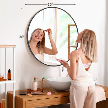 JHK Large Gold Round Vanity Framed Mirror for Wall Matte Metal Framed 30 Inch Modern Mirror Tempered Glass Bedroom Living Room - 30L x 30W Black