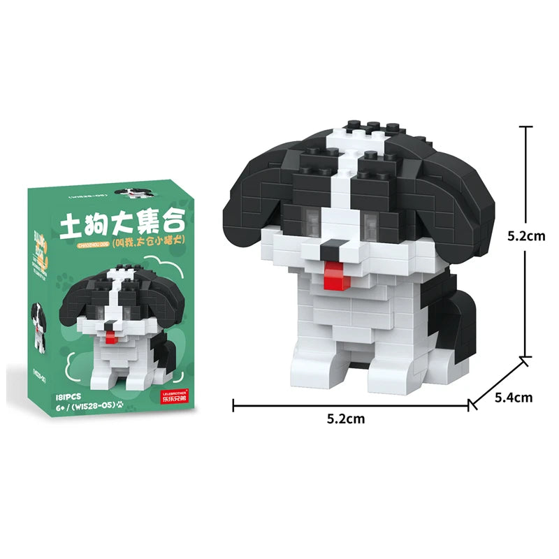 Cute Pastoral Teddy Dog Pet Building Blocks Micro-Granular Ornament Children's Toy Gifts New Product Cat And Dog Themed - W1528-05