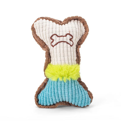 1PC Plush Dog Squeaky Toy Bone Chew Toy for Small Medium Breeds Aggressive Chewers Puppy Teeth Cleaning Fun Play Pet Accessory - Blue White / M