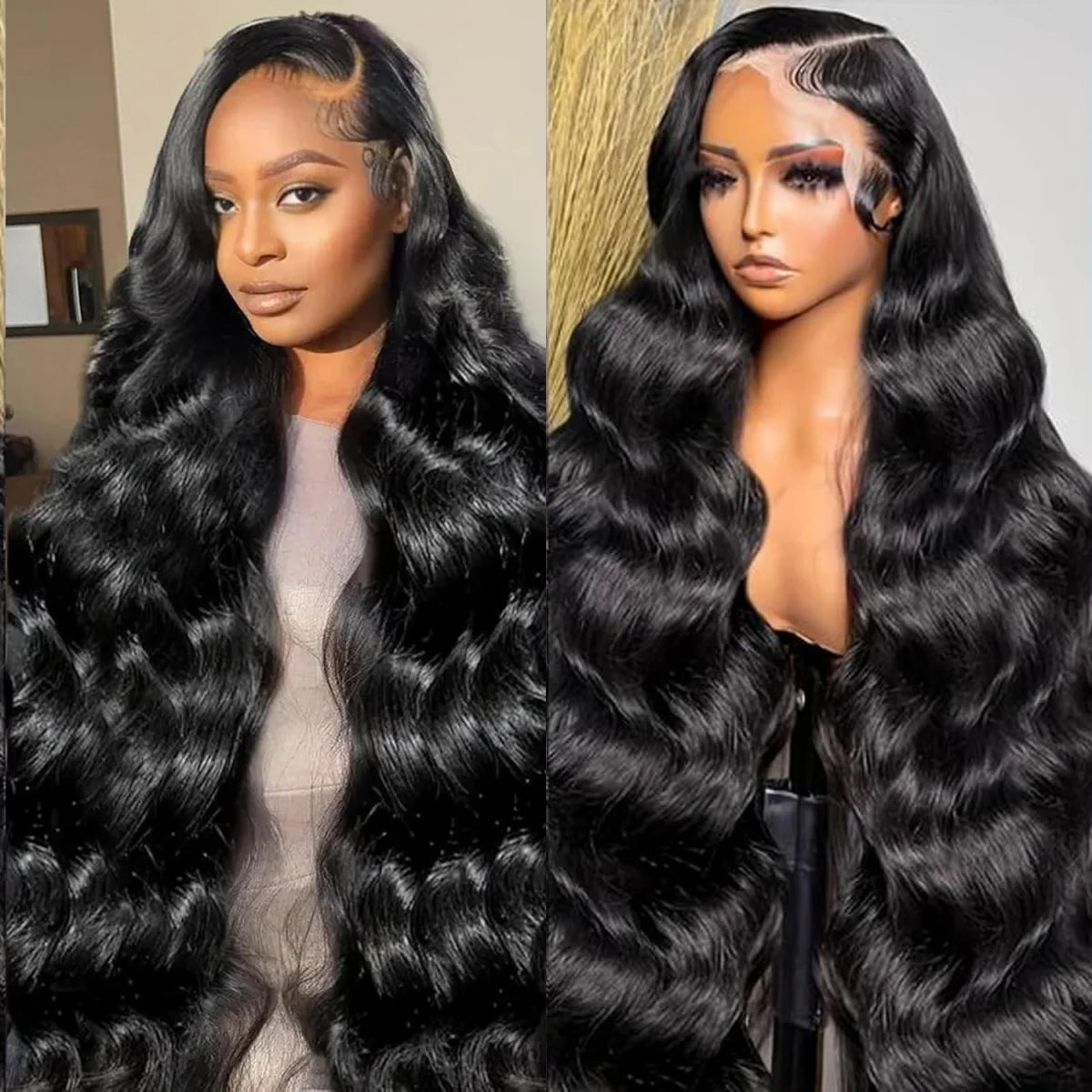 46 Inch Long Body Wave 13x6 HD Transparent Lace Frontal Wigs Brazilian Human Hair 200 Density Pre Plucked With Baby Hair Wigs - 200%