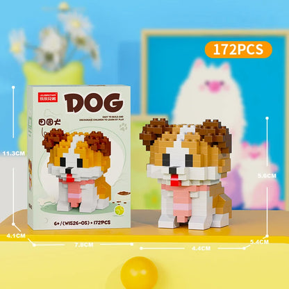 Cute Pastoral Teddy Dog Pet Building Blocks Micro-Granular Ornament Children's Toy Gifts New Product Cat And Dog Themed - W1526-05