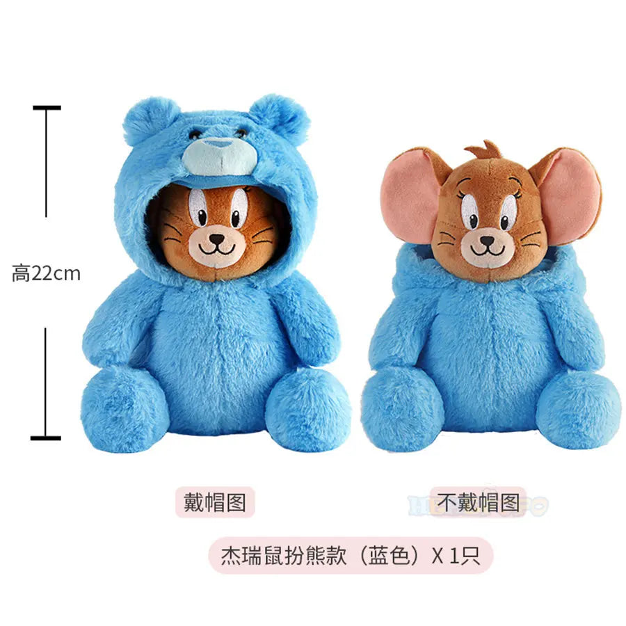 Original Tom And Jerry Plush Stuffed Toy Cat Mouse Cartoon Movie Characters Cosplay Bear Clothes Stuffed Animals Doll Gift - 22cm blue jerry