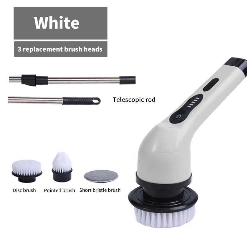 9-in-1 Electric Cleaning Brush Electric Spin Cleaning Scrubber Electric Cleaning Tools Parlour Kitchen Bathroom Cleaning Gadgets - White 3 heads