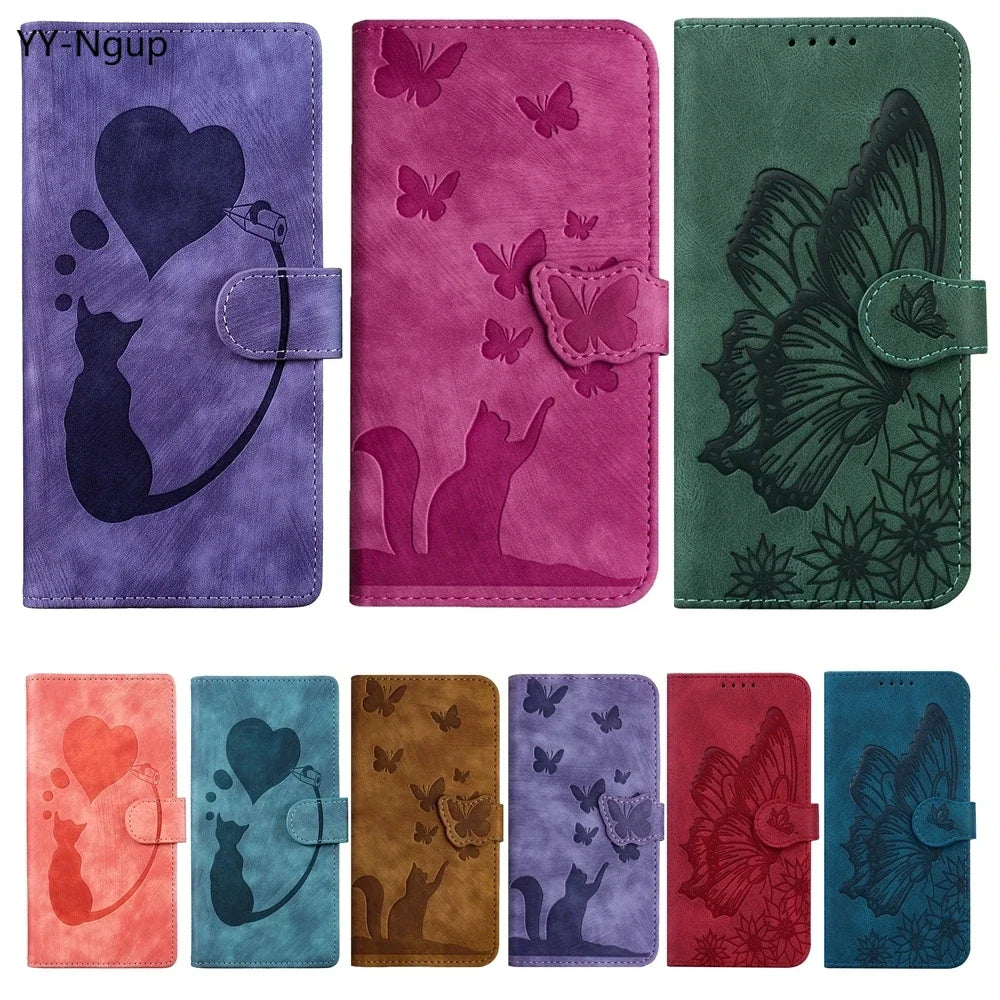 for i Phone 17 Flip Case for iPhone 15 16 14 13 12 11 Pro Max iPhon 15 Plus Cases Cute Cat Butterfly Leather Wallet Back Cover