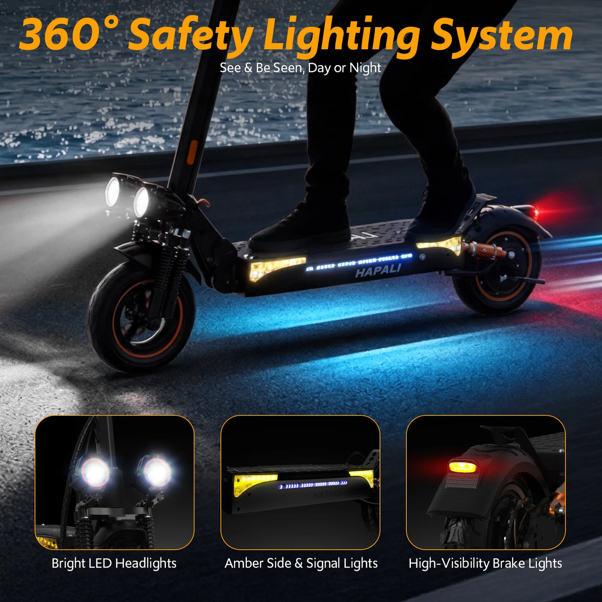 Off Road Electric Scooter, 1200W Motor, 25 Miles Range, 31 MPH, 11" All Terrain Tire, E-Scooter for Adults with Double Suspension & Side Light Disc Brakes