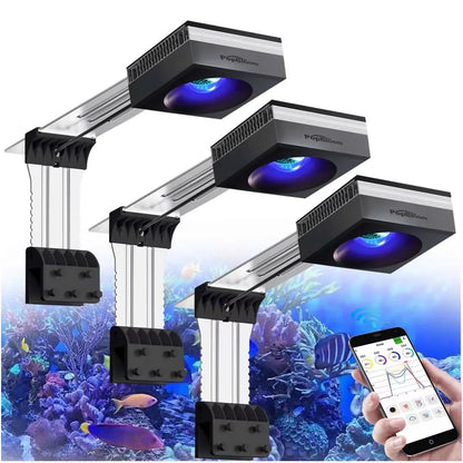 PopBloom RL90 WiFi Reef Aquarium Light 100W, Professional Marine Aquarium LED Full Spectrum for Reef Coral SPS/LPS Fish Tank LED - 3 Lamp with Arm kit / US Plug