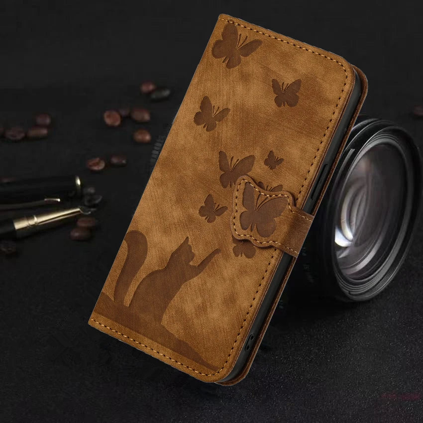 for i Phone 17 Flip Case for iPhone 15 16 14 13 12 11 Pro Max iPhon 15 Plus Cases Cute Cat Butterfly Leather Wallet Back Cover - B