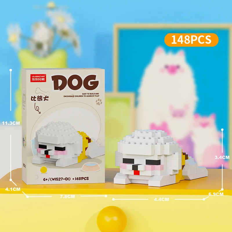 Cute Pastoral Teddy Dog Pet Building Blocks Micro-Granular Ornament Children's Toy Gifts New Product Cat And Dog Themed - W1527-01