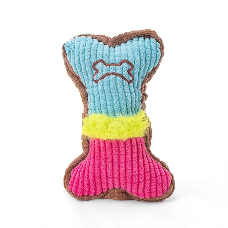 1PC Plush Dog Squeaky Toy Bone Chew Toy for Small Medium Breeds Aggressive Chewers Puppy Teeth Cleaning Fun Play Pet Accessory - Blue Pink / M