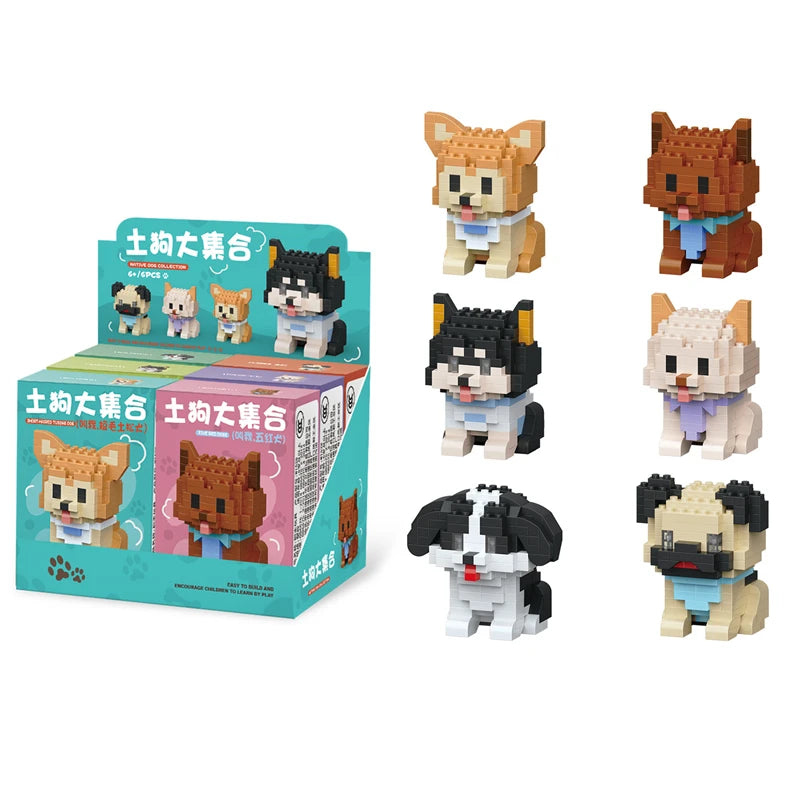 Cute Pastoral Teddy Dog Pet Building Blocks Micro-Granular Ornament Children's Toy Gifts New Product Cat And Dog Themed - W1528-6PCS