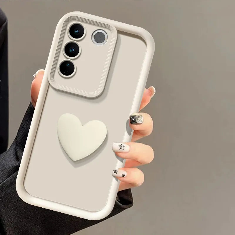 Love Heart Silicone Camera Lens Protective Case for Samsung Galaxy S25 Edge S26 Ultra Plus Phone Cover - WHITE