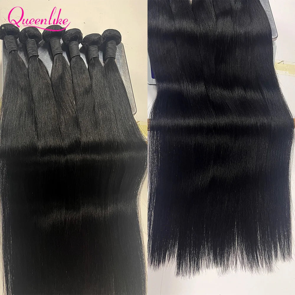 Queenlike 12A Straight Human Hair Bundles With Closure 4X4 5X5 6X6 13X4 Lace With 3 Bundles Human Hair Raw Brazilian Hair
