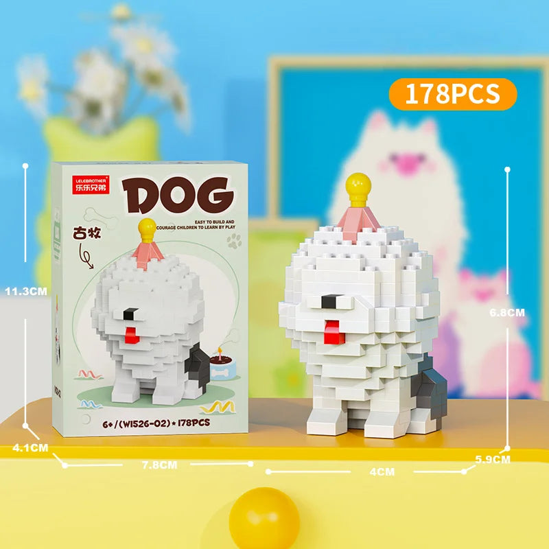 Cute Pastoral Teddy Dog Pet Building Blocks Micro-Granular Ornament Children's Toy Gifts New Product Cat And Dog Themed - W1526-02