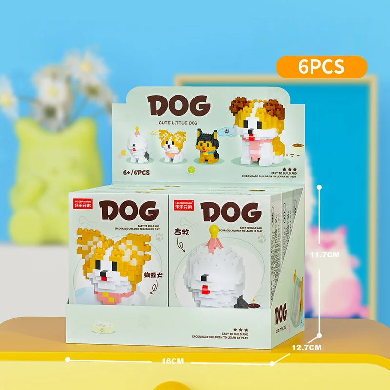 Cute Pastoral Teddy Dog Pet Building Blocks Micro-Granular Ornament Children's Toy Gifts New Product Cat And Dog Themed - W1526-6PCS