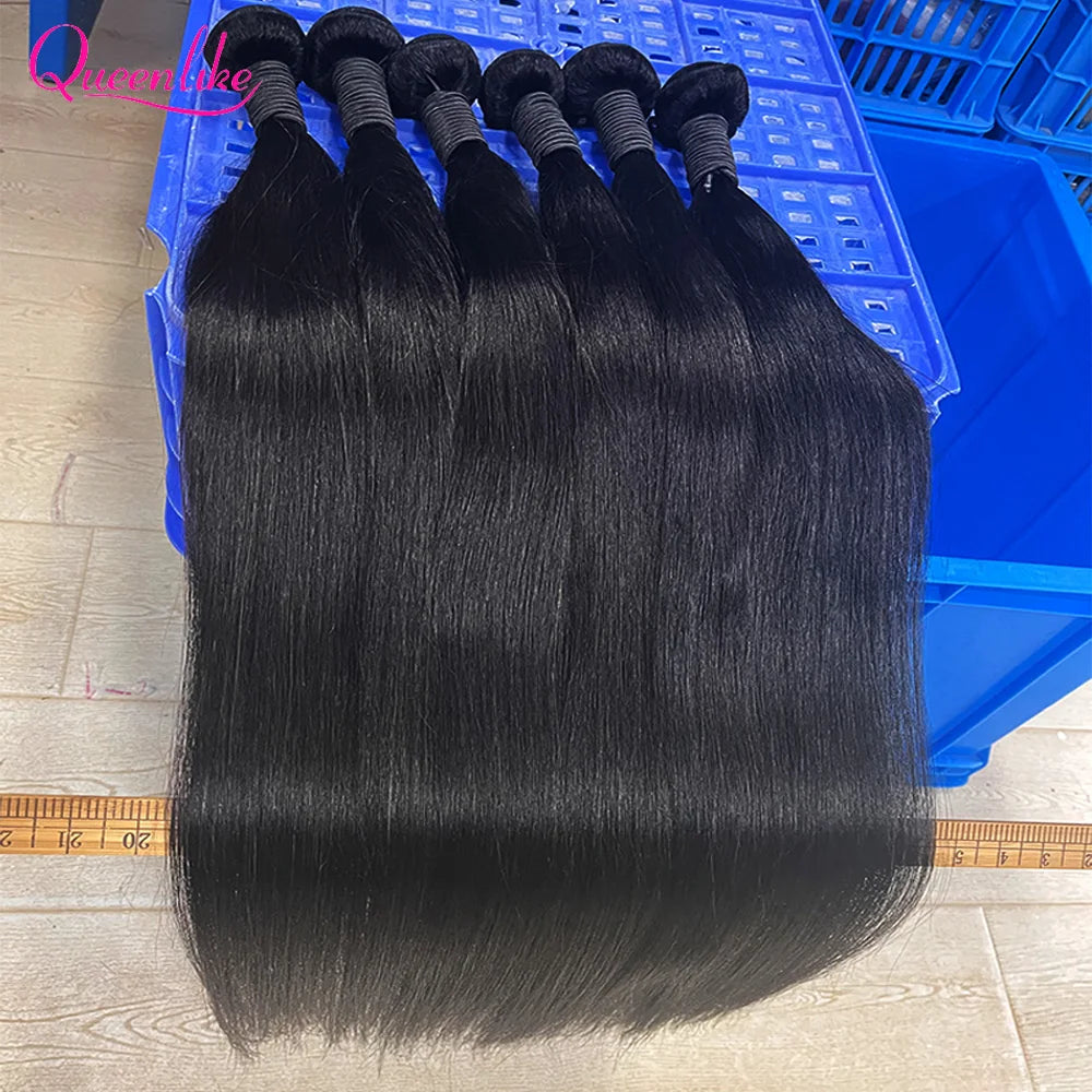 Queenlike 12A Straight Human Hair Bundles With Closure 4X4 5X5 6X6 13X4 Lace With 3 Bundles Human Hair Raw Brazilian Hair