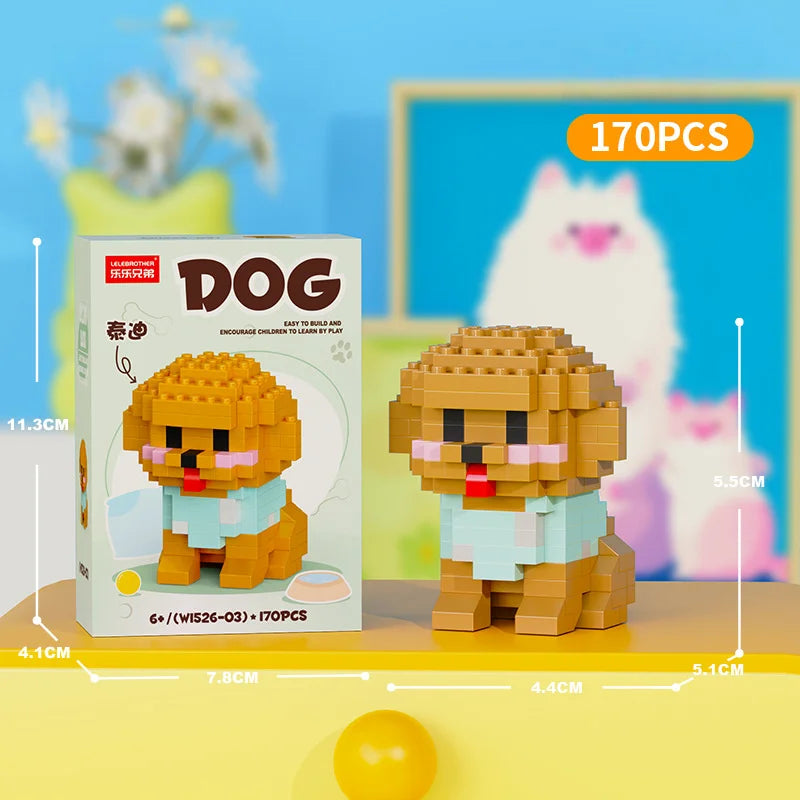 Cute Pastoral Teddy Dog Pet Building Blocks Micro-Granular Ornament Children's Toy Gifts New Product Cat And Dog Themed - W1526-03