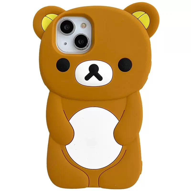 For iPhone 18 17 16 15 14 13 12 11 Pro Max Xs XR 6 7 8 Plus Cute Rilakkuma Bear Soft Silicone Cover Case - Brown