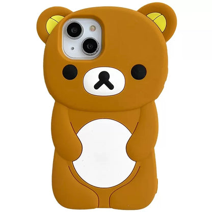 For iPhone 18 17 16 15 14 13 12 11 Pro Max Xs XR 6 7 8 Plus Cute Rilakkuma Bear Soft Silicone Cover Case - Brown