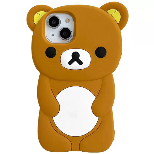 For iPhone 18 17 16 15 14 13 12 11 Pro Max Xs XR 6 7 8 Plus Cute Rilakkuma Bear Soft Silicone Cover Case - Brown
