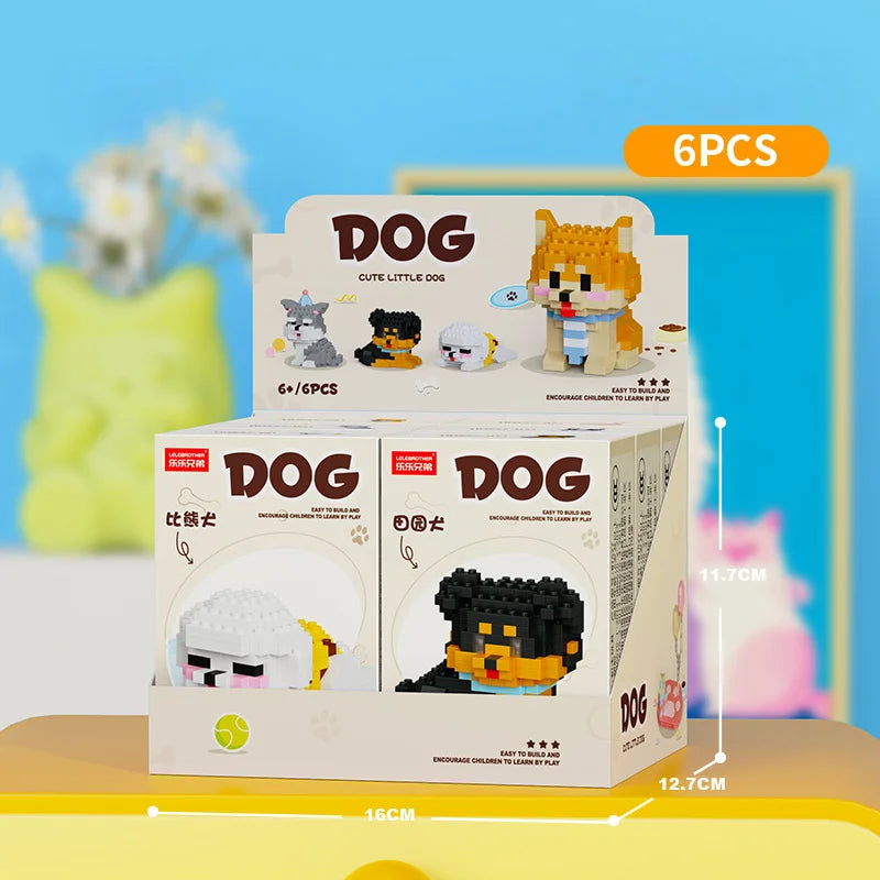 Cute Pastoral Teddy Dog Pet Building Blocks Micro-Granular Ornament Children's Toy Gifts New Product Cat And Dog Themed - W1527-6PCS
