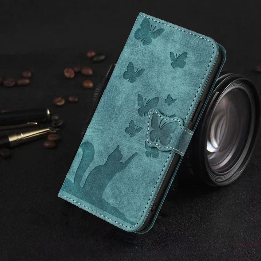 for i Phone 17 Flip Case for iPhone 15 16 14 13 12 11 Pro Max iPhon 15 Plus Cases Cute Cat Butterfly Leather Wallet Back Cover - A