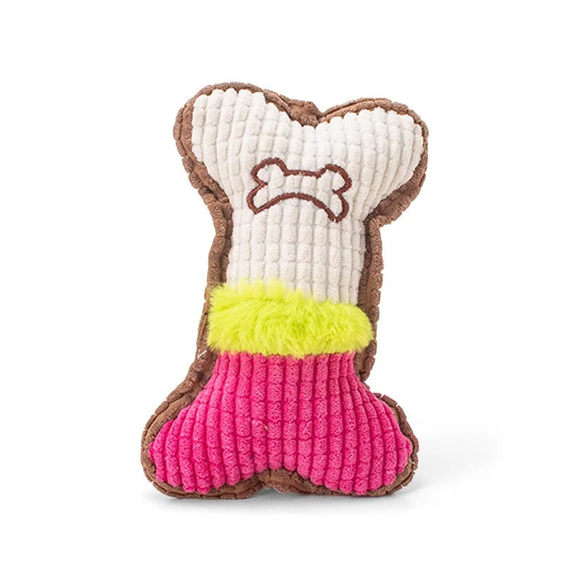 1PC Plush Dog Squeaky Toy Bone Chew Toy for Small Medium Breeds Aggressive Chewers Puppy Teeth Cleaning Fun Play Pet Accessory - Pink White / M